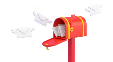 Flying Envelopes Red Mailbox 3d Render