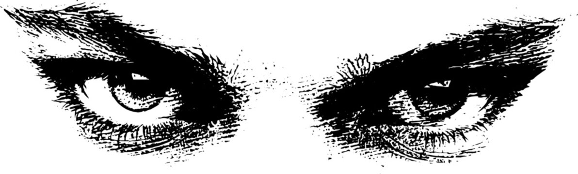 Intense black and white stencil eye illustration for urban art