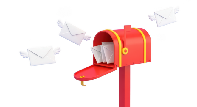 Flying Envelopes Red Mailbox 3d Render