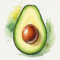An artistic watercolor-style illustration of a food item, such as a single, ripe avocado or a slice of watermelon, with soft, blended colors. 