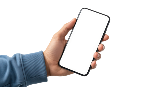 Isolated Hand Holding Smartphone with Blank Screen