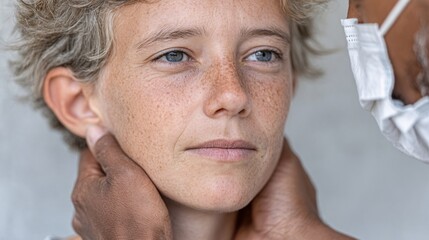 Obraz premium African American doctor in face mask examining young boy's throat