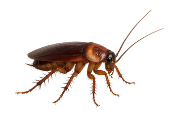 Realistic closeup of a brown cockroach isolated on black background, detailed insect macro photography for science and pest control concepts