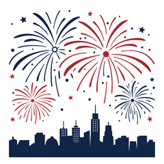 Urban Skyline Under Exploding Fireworks &ndash; Night Festival Celebration Art
