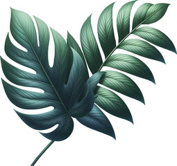 Dual Tropical Green Leaves Vector Illustration
