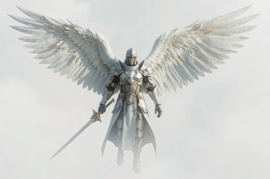 Fototapeta Angelic knight, cloudscape, sword, heaven, game art