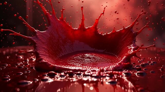 AI generative Dynamic red liquid crown splash in slow motion creates a captivating blood-like effect