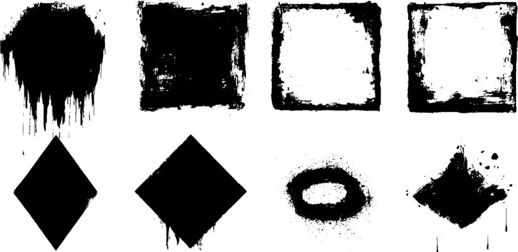 Black and white grunge geometric shapes collection for creative design projects