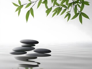 Naklejka premium Serene Zen Stones Water Leaves Minimalist Spa Background