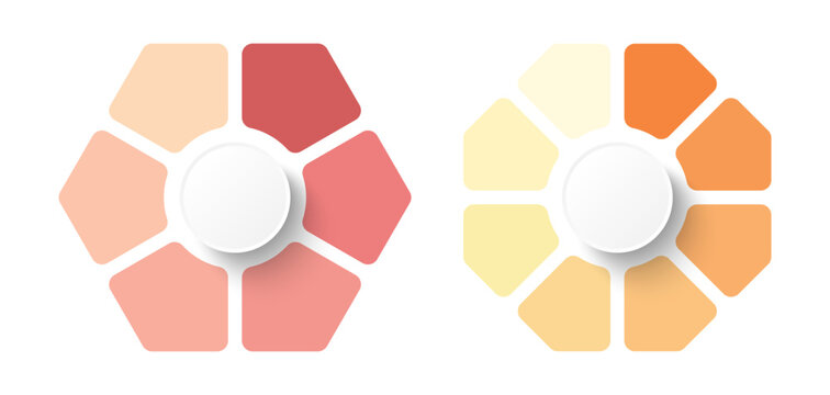 Pie chart clean design template isolated on white background. Hexagon and octagon chart layout.