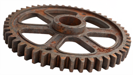 An old rusty metal gear wheel isolated on transparent background