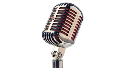 A classic retro microphone with chrome finish isolated on transparent background
