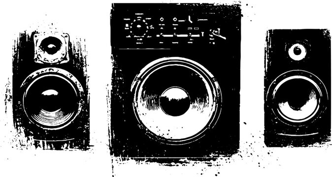 Black and white stencil speaker set design for music and art projects