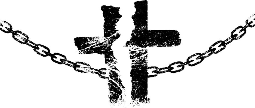 Grunge crosses with chains stencil design for urban art and craft projects