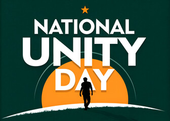 Silhouette of a person walking towards the sun on national unity day celebration