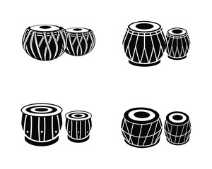 tabla drum set collection pack bundle black shape icon silhouette vector flat illustration design on white background