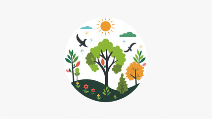 Sustainable environment icon, minimal design, World Environment Day theme, isolated white background, flat vector style, clean composition, bright natural colors
