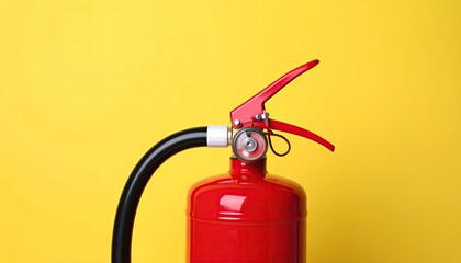 Obraz premium Red fire extinguisher on a yellow background