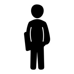 Simple Black and White Icon of a Standing Person with Briefcase
