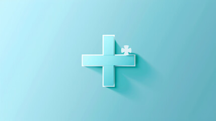 Fototapeta premium Medical cross logo for World Health Day, simple vector, pastel blue backdrop, clean and minimalistic design, sharp and professional, bright and soft color palette