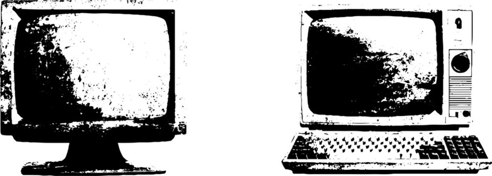 Vintage computer monitors stencil art collection for retro design projects