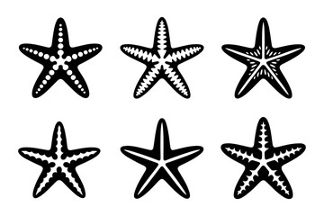 silhouette of different starfish sea star