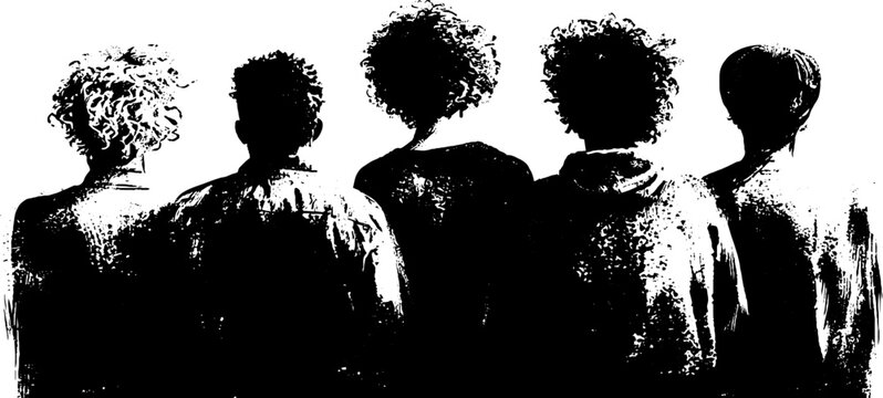 Grungy stencil silhouette of diverse people in black and white - urban art collection