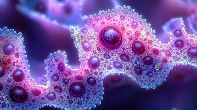 Vibrant abstract close-up f colorful bubbles on a tetured surface, showcasing ntricate details and a dremy atmosphere, perfect forcreative and scientific thmes.