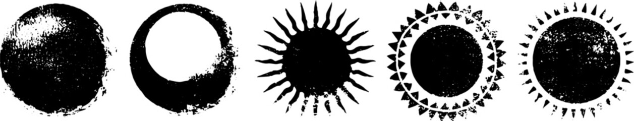 Fototapeta premium Grunge sun and moon stencil collection in black and white for creative designs