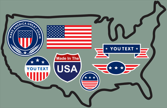 A set of American-style stickers and an outline of the US territory