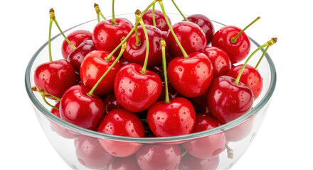 Isolated Bowl of Fresh Red Cherries with Stems