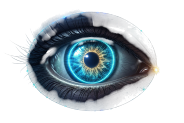 Close up of a blue eye isolated on transparent background