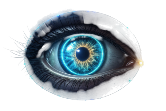 Close up of a blue eye isolated on transparent background