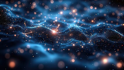 Obraz premium Abstract blue waves of ligt and particles creating amesmerizing cosmic atmosphre, perfect for technology science, or creative projcts.