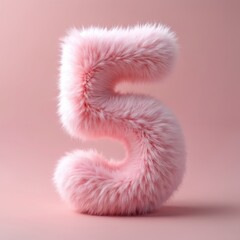 Fototapeta premium Fluffy pink number five digit made from short hair fur. Isolated on pastel pink background. Cute element for baby, child, kid birthday party, celebration, anniversary, or greeting card design.