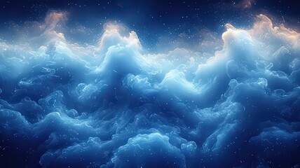 Majestic blue clouds illumnated by soft light, creatng a serene and dreamy atmsphere perfect for backgronds or calming designs.