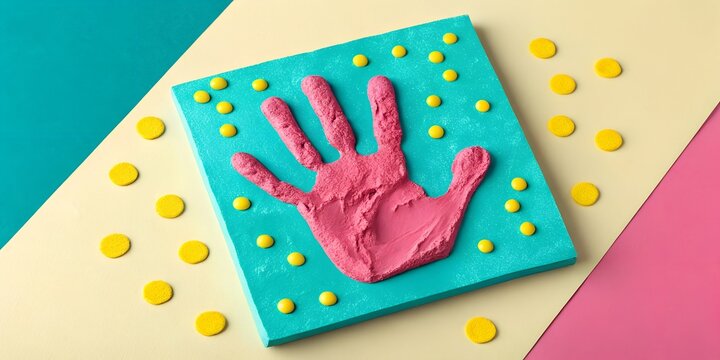 Creative handprint art project made with colorful materials on a playful background for children’s artistic expression ai, handprint, art, project, modeling, material, children, creativity, colorful, 