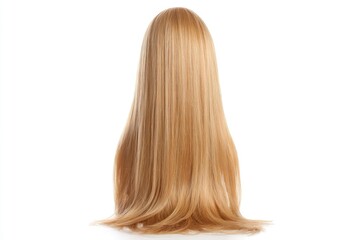 Fototapeta premium Back view of a long straight blonde wig against a white background