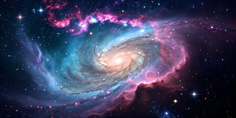 Vivid cosmic swirl showcases the beauty of a distant galaxy filled with vibrant colors and swirling stars ai, galaxy, space, stars, cosmic, spiral, universe, colors, nebula, astronomy, celestial, beau