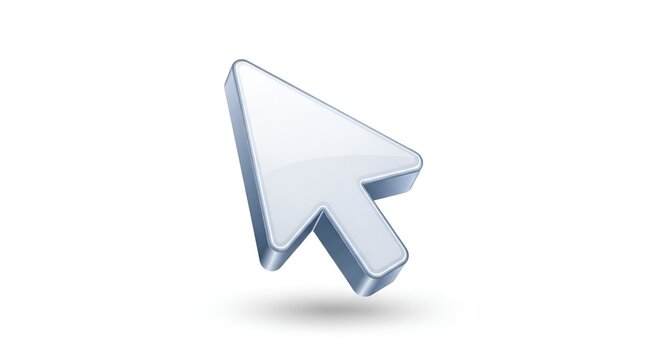 A computer cursor pointing upwards and to the right on a plain white background with a slight shadow