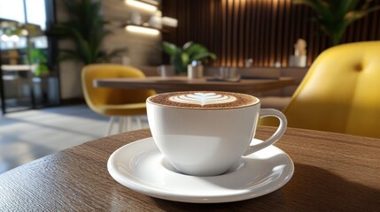 Fototapeta premium Detailed Cappuccino Art in Modern Café Setting
