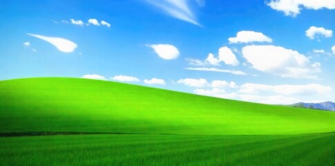 Obraz premium A lush green field stretches to a vibrant blue sky, signifying new beginnings and growth, perfect for concepts of renewal and fresh starts , sky, grass