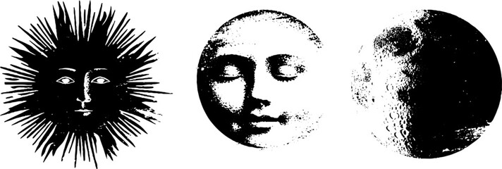 Fototapeta na wymiar Cosmic tarot stencil collection featuring sun moon and celestial faces