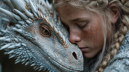 Enchanted Woman and Majestic Dragon Forming a Harmonious Connection