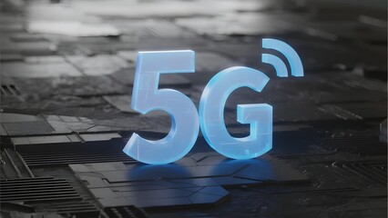 Illuminated '5G' Text with Wi-Fi Symbol on Futuristic Surface