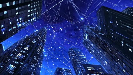 Night cityscape with digital network - Powered by Adobe