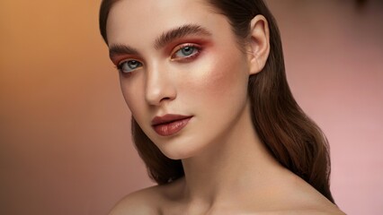 Fototapeta premium beauty portrait makeup photography, beauty portrait makeup photography, beauty portrait makeup photography glamorous model with glowing skin and bold eye makeup