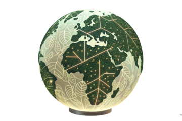 Decorative globe with continents isolated on transparent background