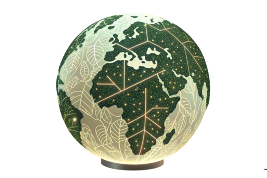 Decorative globe with continents isolated on transparent background