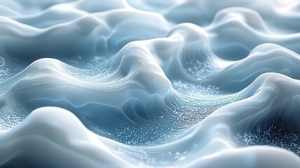 Abstract waves of soft blu and white textures, evokig tranquility and fluidity perfect for wellness, tecnology, or nature-themed pojects.